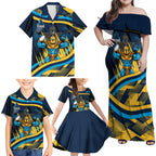 Titans Rugby Mascot Family Matching Off Shoulder Maxi Dress and Hawaiian Shirt Fierce Athlete Graphic in Sports Style