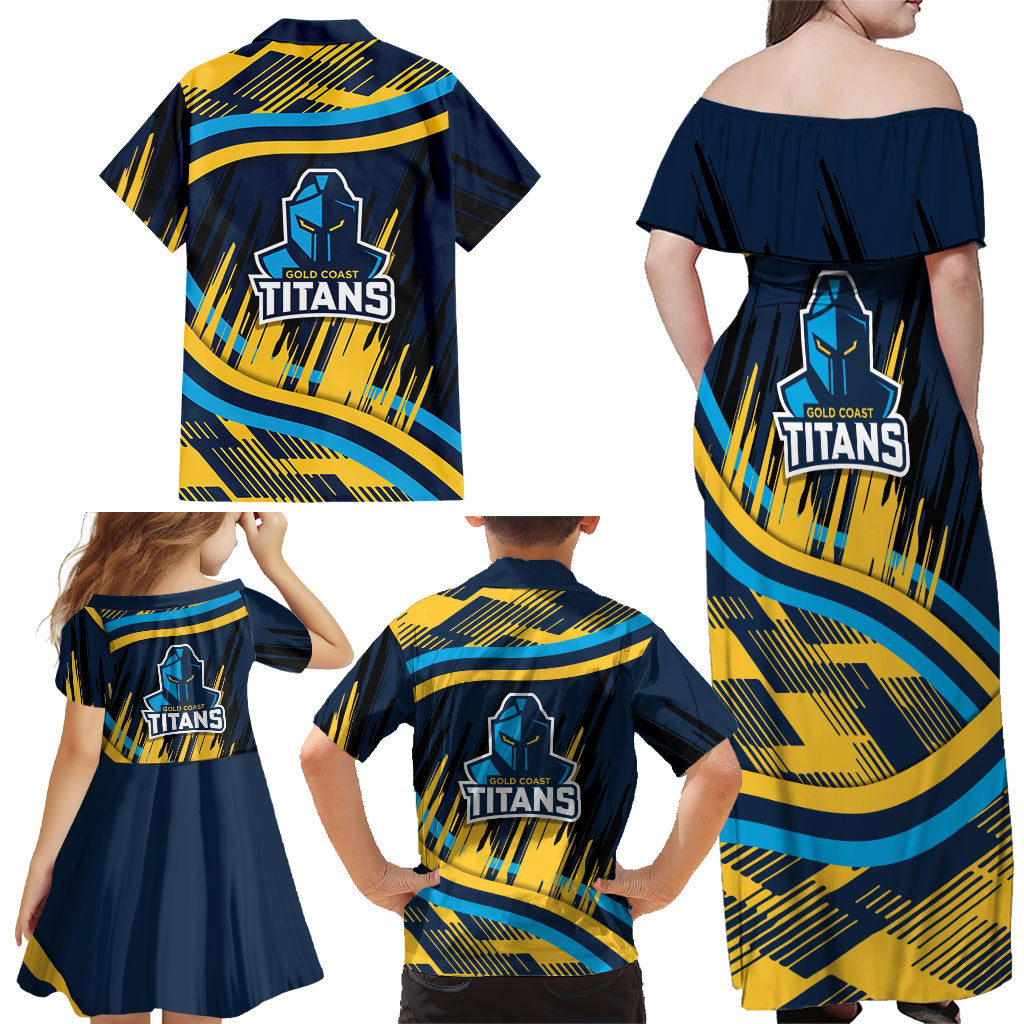 Titans Rugby Mascot Family Matching Off Shoulder Maxi Dress and Hawaiian Shirt Fierce Athlete Graphic in Sports Style