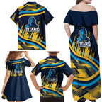 Titans Rugby Mascot Family Matching Off Shoulder Maxi Dress and Hawaiian Shirt Fierce Athlete Graphic in Sports Style