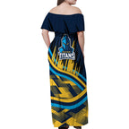 Titans Rugby Mascot Family Matching Off Shoulder Maxi Dress and Hawaiian Shirt Fierce Athlete Graphic in Sports Style