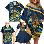 Titans Rugby Mascot Family Matching Off Shoulder Short Dress and Hawaiian Shirt Fierce Athlete Graphic in Sports Style