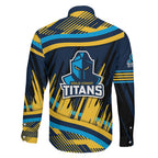 Titans Rugby Mascot Family Matching Off Shoulder Short Dress and Hawaiian Shirt Fierce Athlete Graphic in Sports Style