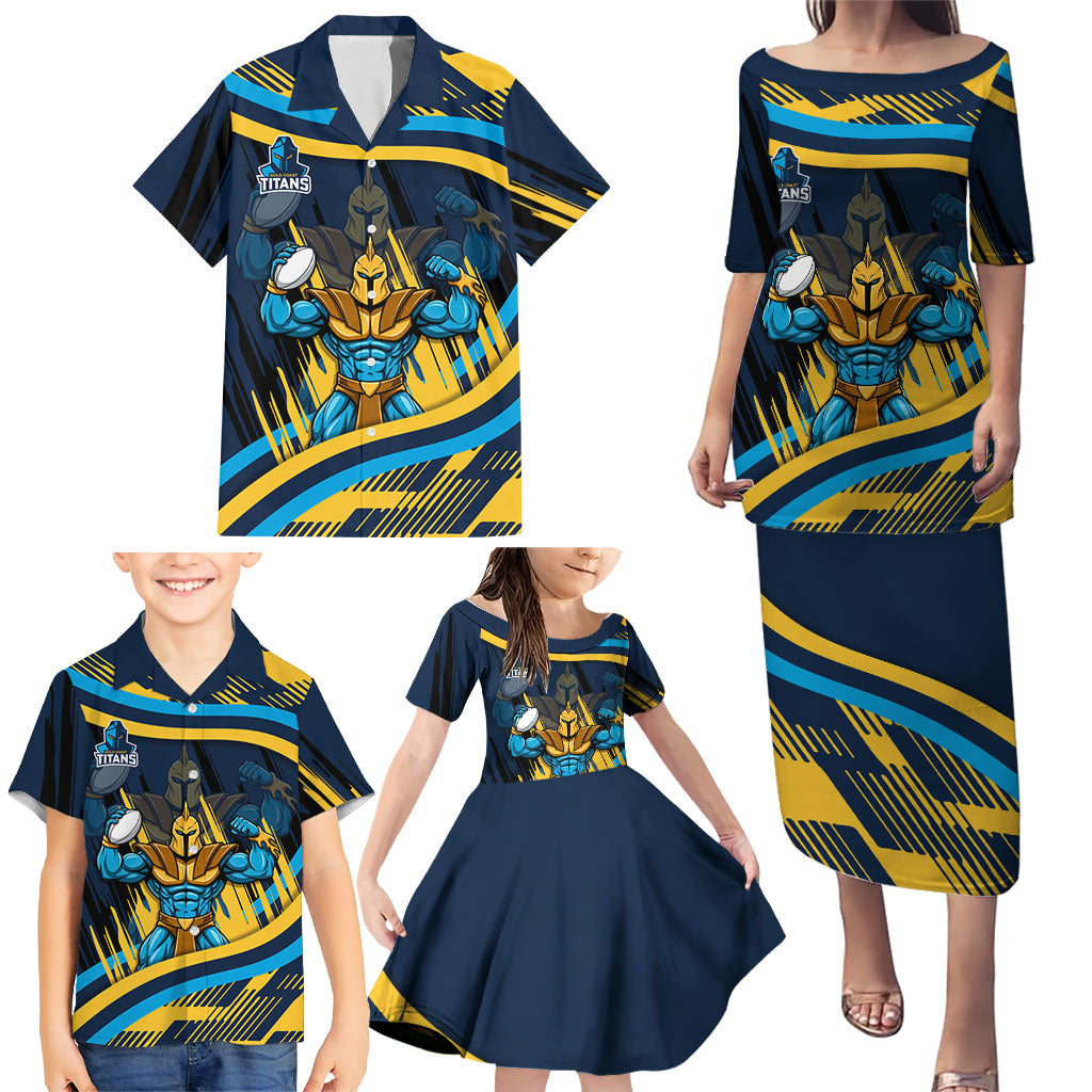 Titans Rugby Mascot Family Matching Puletasi and Hawaiian Shirt Fierce Athlete Graphic in Sports Style