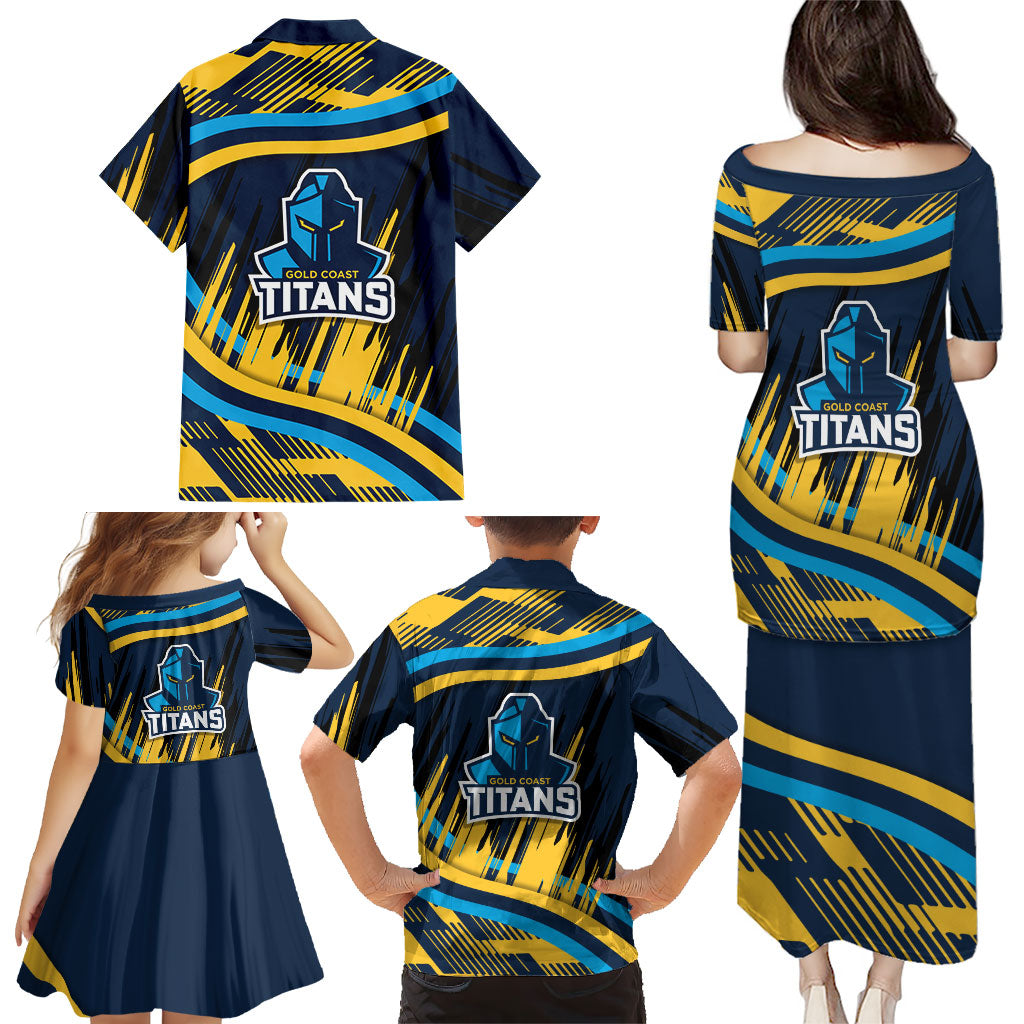 Titans Rugby Mascot Family Matching Puletasi and Hawaiian Shirt Fierce Athlete Graphic in Sports Style