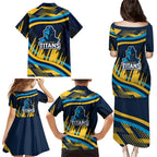Titans Rugby Mascot Family Matching Puletasi and Hawaiian Shirt Fierce Athlete Graphic in Sports Style