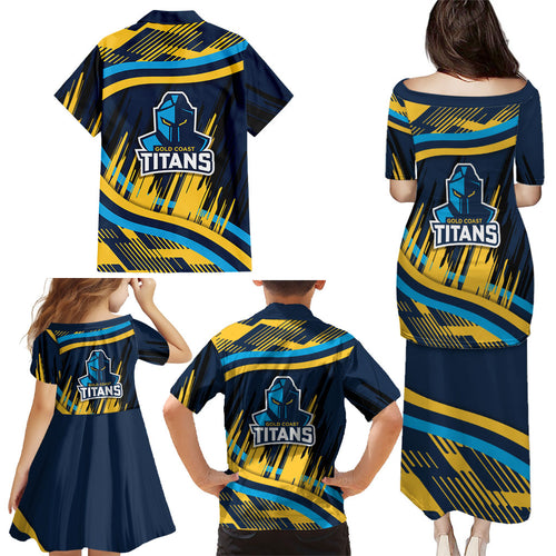 Titans Rugby Mascot Family Matching Puletasi and Hawaiian Shirt Fierce Athlete Graphic in Sports Style