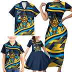 Titans Rugby Mascot Family Matching Short Sleeve Bodycon Dress and Hawaiian Shirt Fierce Athlete Graphic in Sports Style