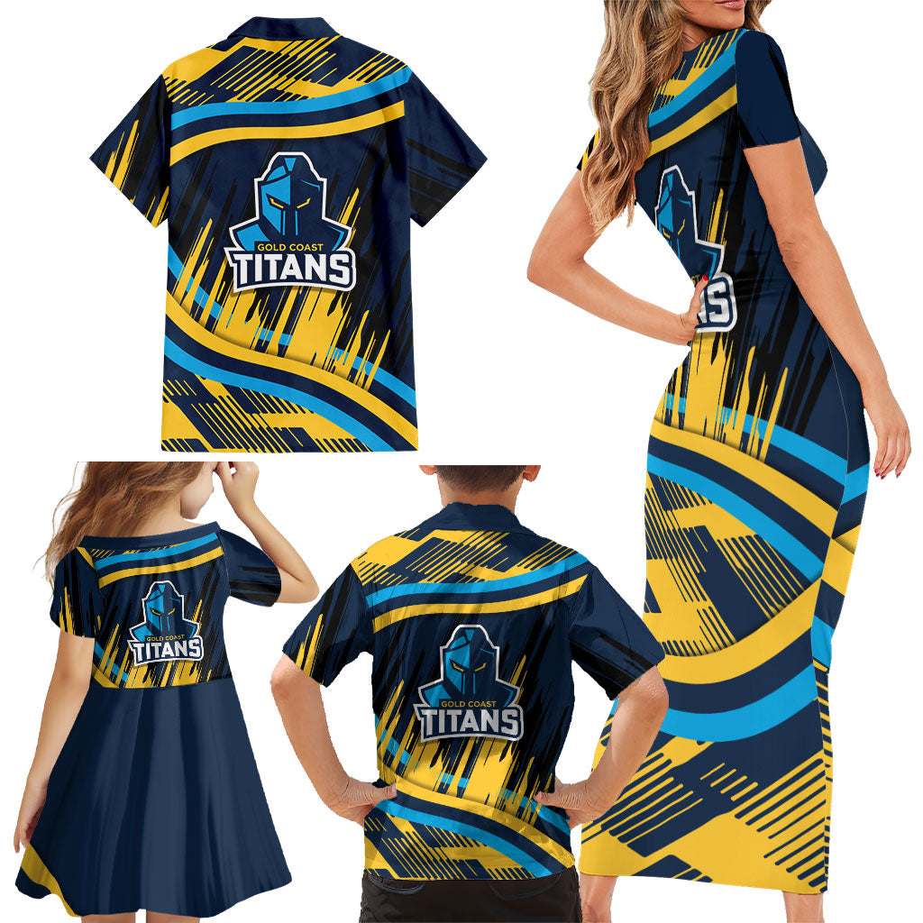 Titans Rugby Mascot Family Matching Short Sleeve Bodycon Dress and Hawaiian Shirt Fierce Athlete Graphic in Sports Style