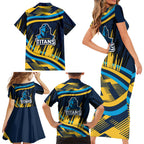 Titans Rugby Mascot Family Matching Short Sleeve Bodycon Dress and Hawaiian Shirt Fierce Athlete Graphic in Sports Style