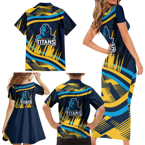 Titans Rugby Mascot Family Matching Short Sleeve Bodycon Dress and Hawaiian Shirt Fierce Athlete Graphic in Sports Style