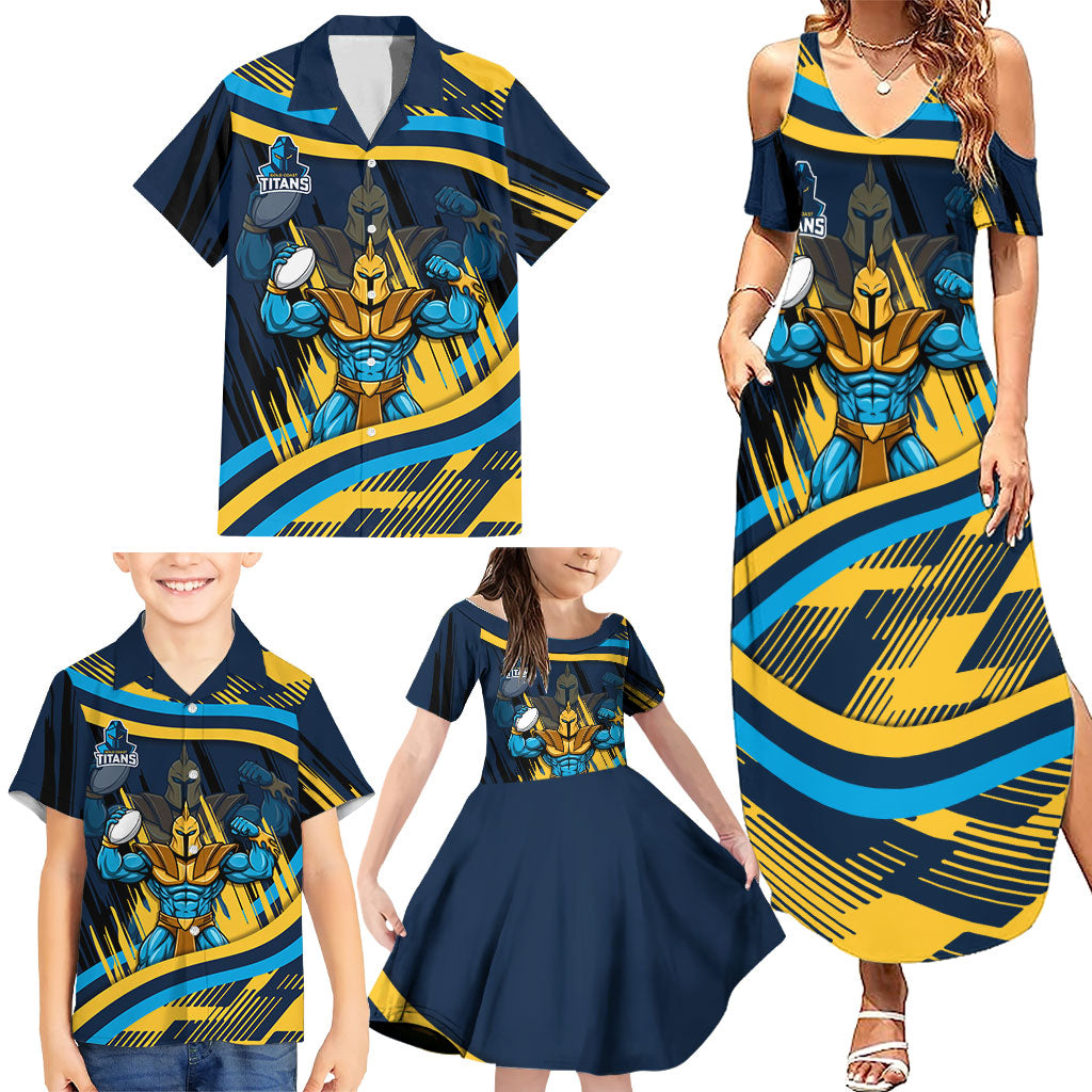 Titans Rugby Mascot Family Matching Summer Maxi Dress and Hawaiian Shirt Fierce Athlete Graphic in Sports Style