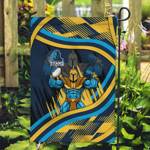 Titans Rugby Mascot Garden Flag Fierce Athlete Graphic in Sports Style