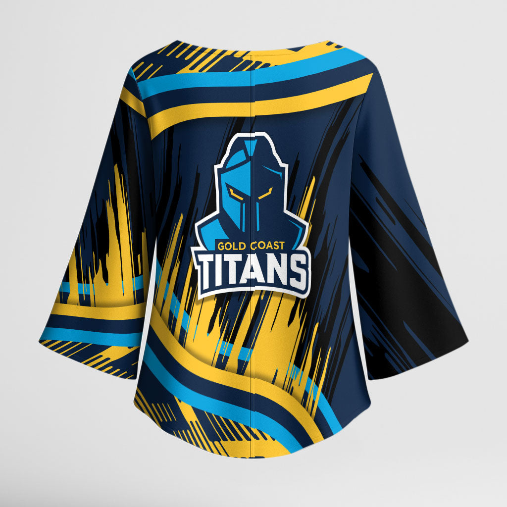 Titans Rugby Mascot Kimono Sleeve Blouse Fierce Athlete Graphic in Sports Style