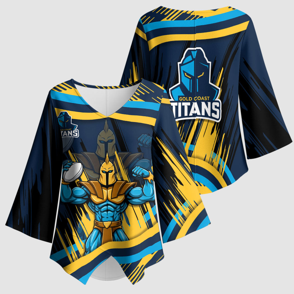 Titans Rugby Mascot Kimono Sleeve Blouse Fierce Athlete Graphic in Sports Style