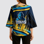 Titans Rugby Mascot Kimono Sleeve Blouse Fierce Athlete Graphic in Sports Style