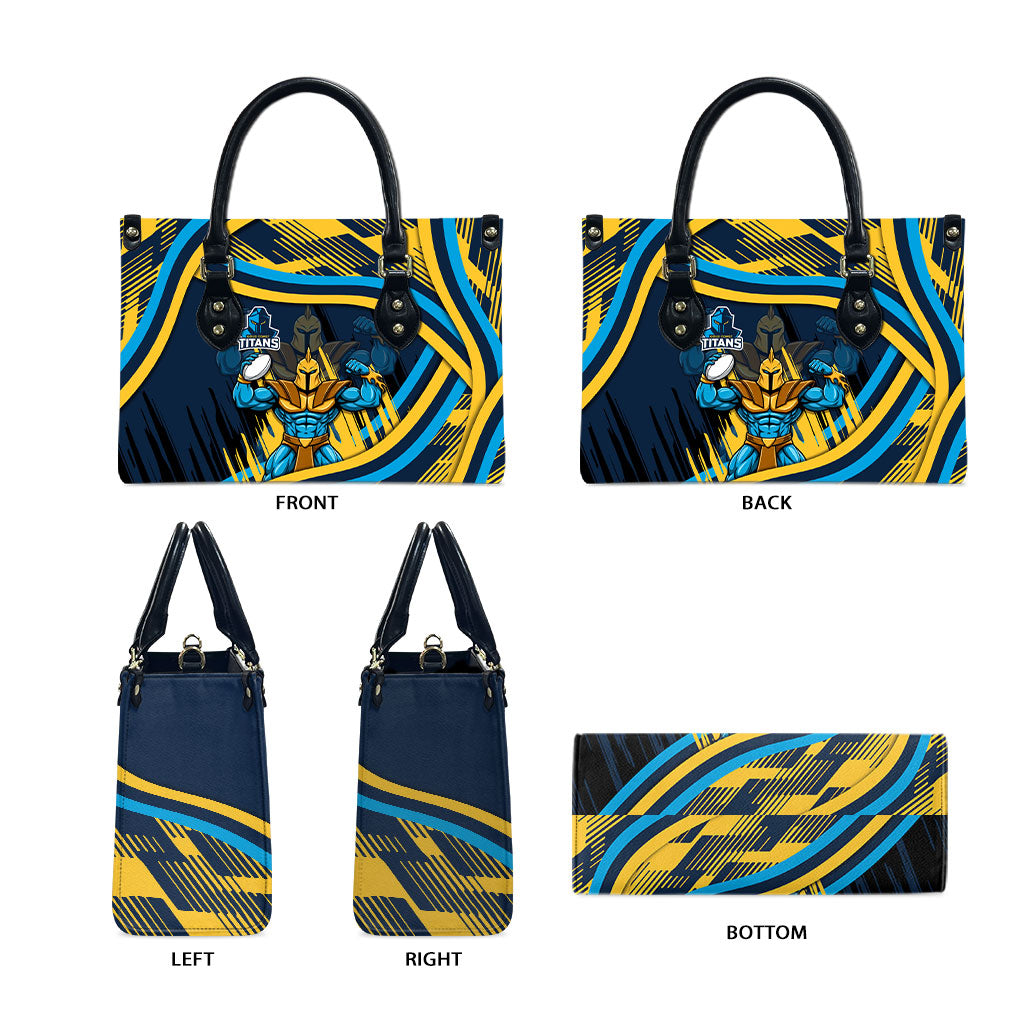 Titans Rugby Mascot Leather Bag Fierce Athlete Graphic in Sports Style