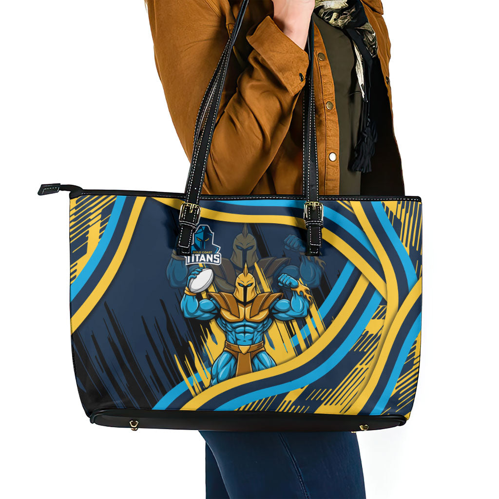 Titans Rugby Mascot Leather Tote Bag Fierce Athlete Graphic in Sports Style