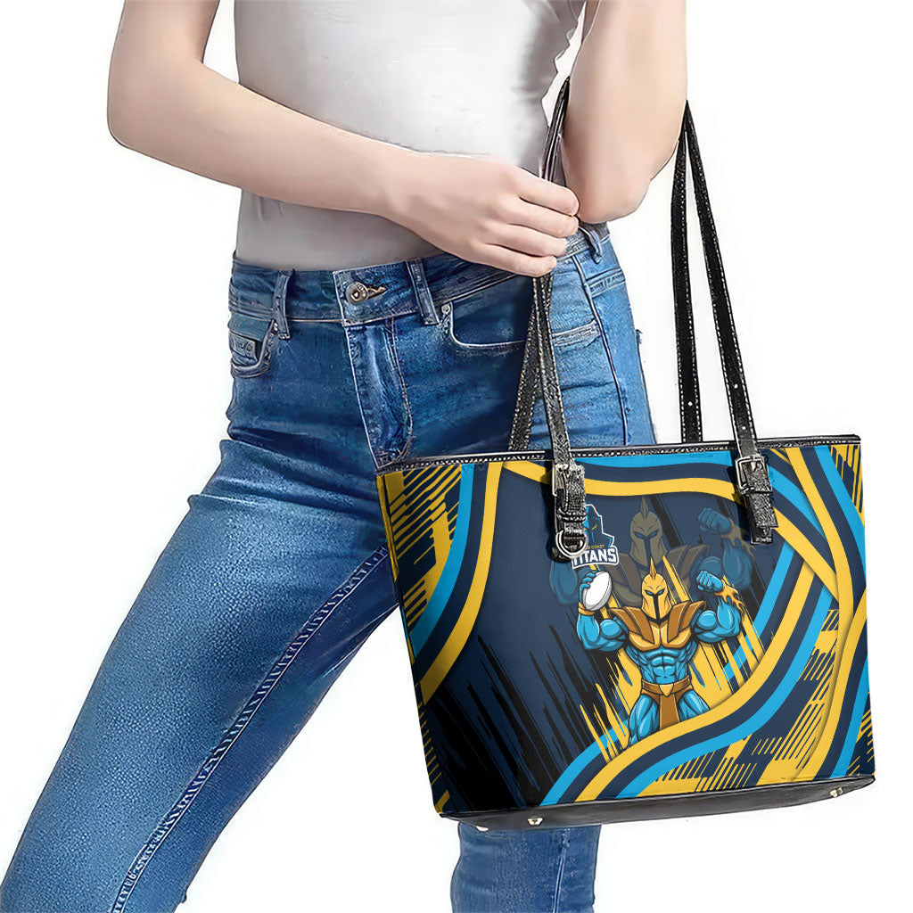 Titans Rugby Mascot Leather Tote Bag Fierce Athlete Graphic in Sports Style