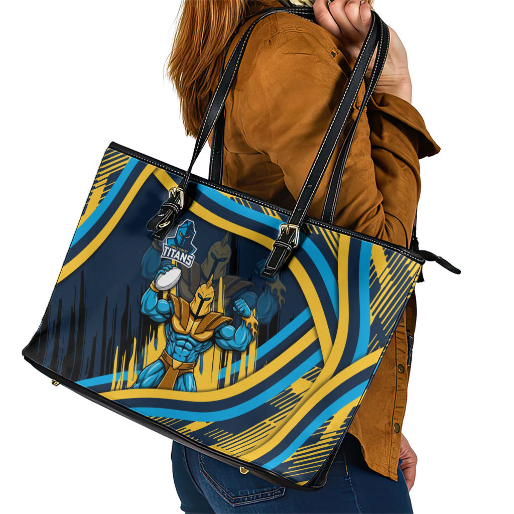 Titans Rugby Mascot Leather Tote Bag Fierce Athlete Graphic in Sports Style