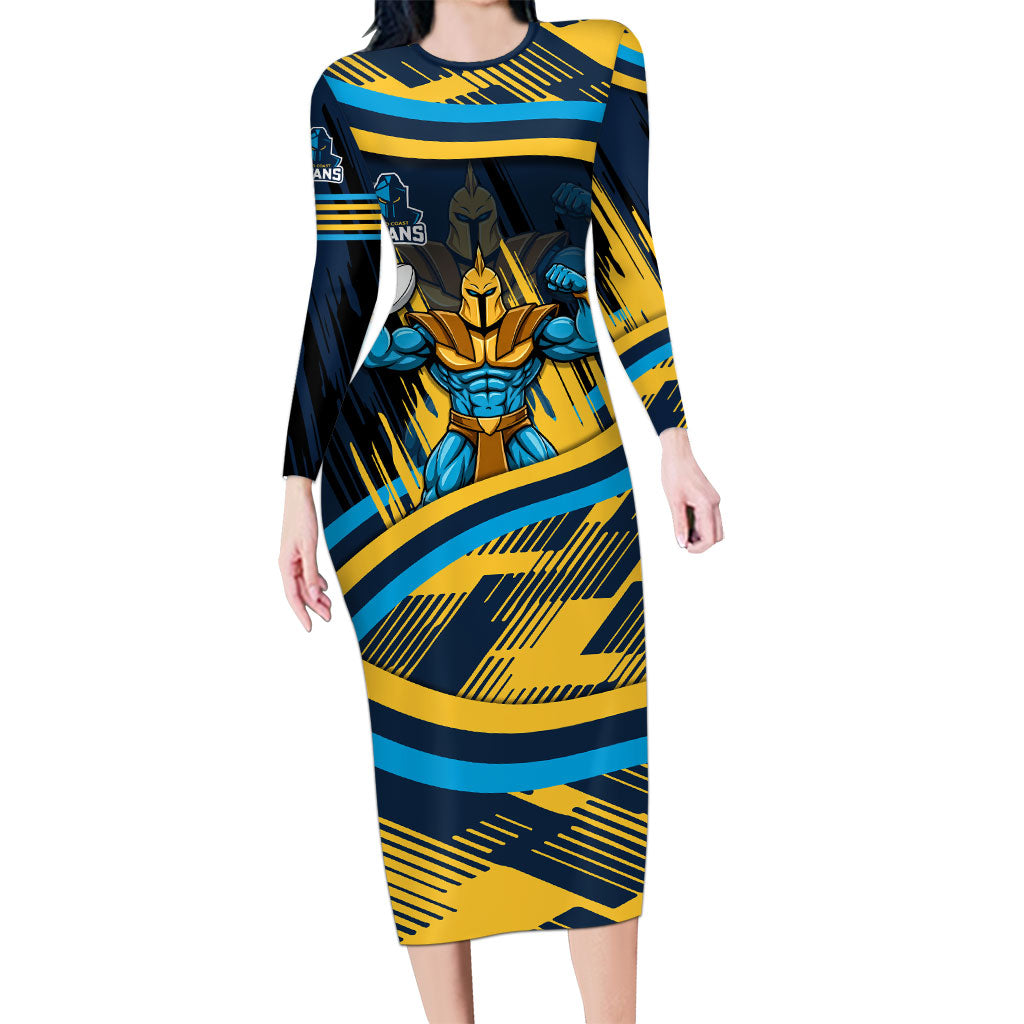 Titans Rugby Mascot Long Sleeve Bodycon Dress Fierce Athlete Graphic in Sports Style