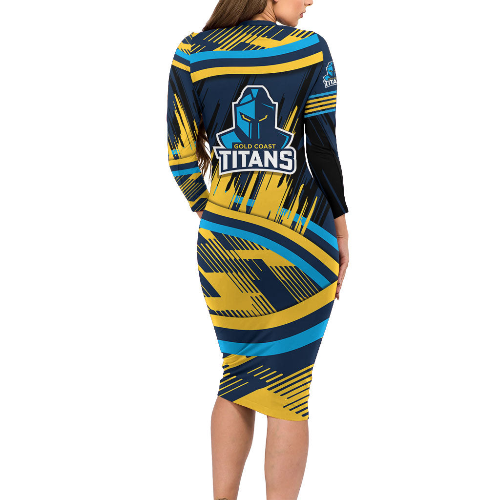 Titans Rugby Mascot Long Sleeve Bodycon Dress Fierce Athlete Graphic in Sports Style