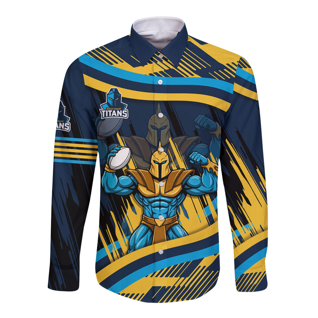 Titans Rugby Mascot Long Sleeve Button Shirt Fierce Athlete Graphic in Sports Style