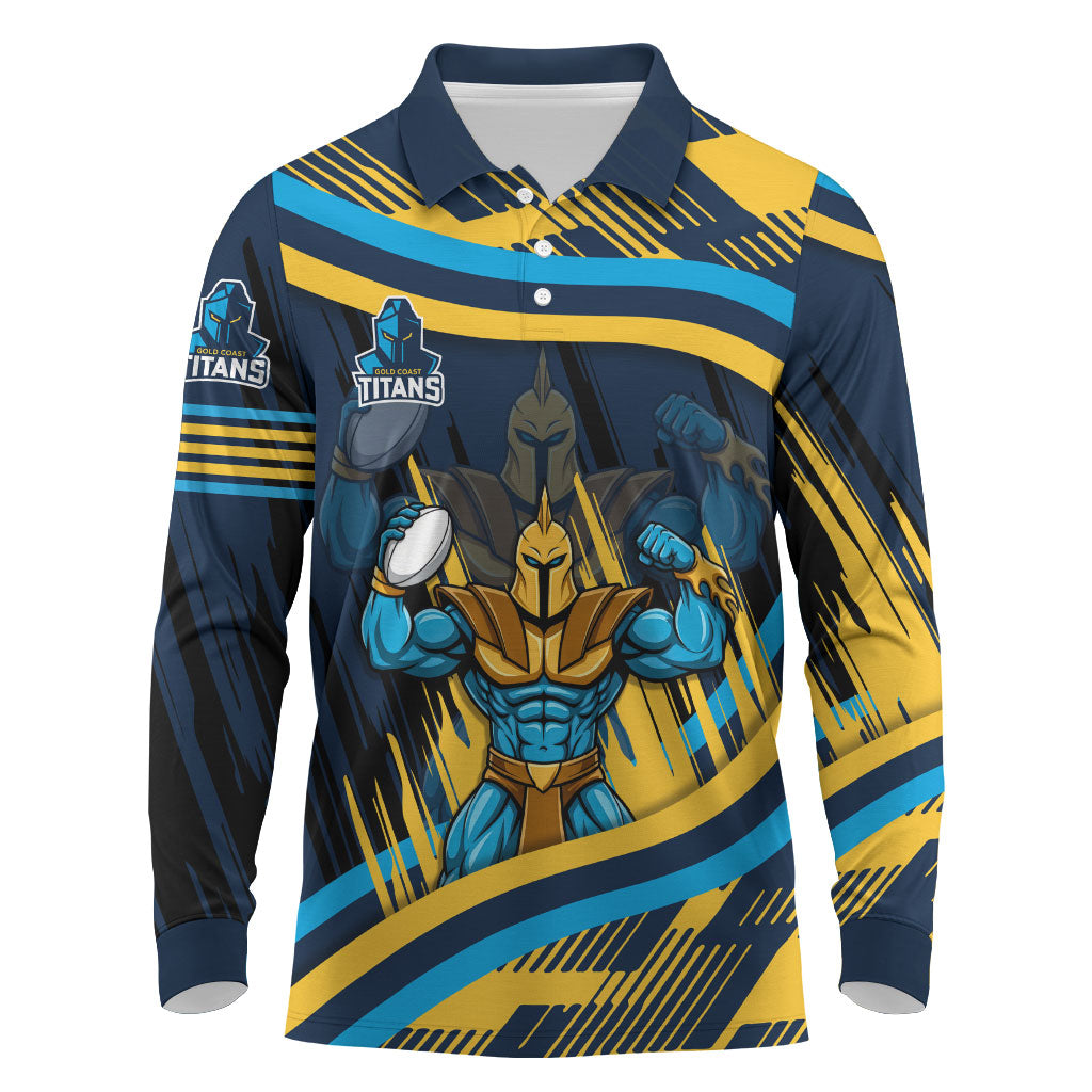 Titans Rugby Mascot Long Sleeve Polo Shirt Fierce Athlete Graphic in Sports Style