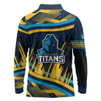 Titans Rugby Mascot Long Sleeve Polo Shirt Fierce Athlete Graphic in Sports Style
