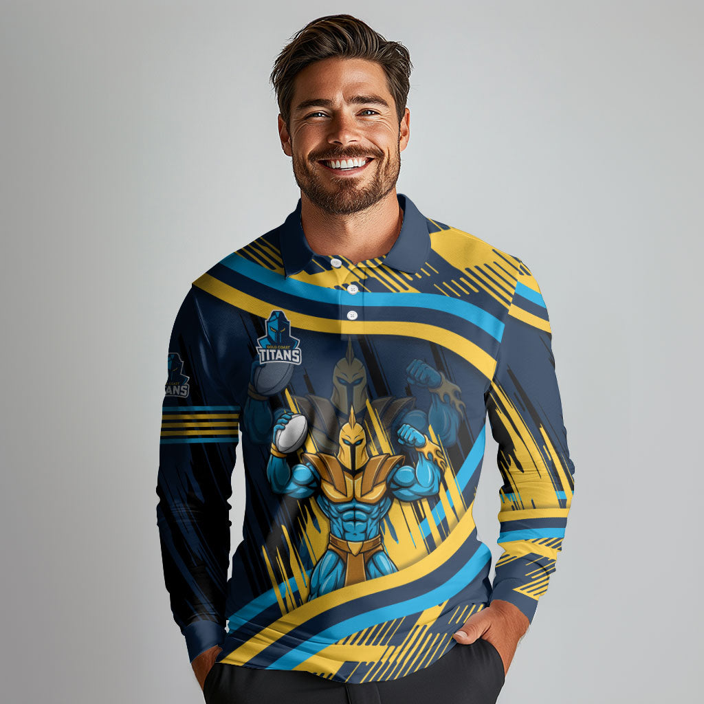 Titans Rugby Mascot Long Sleeve Polo Shirt Fierce Athlete Graphic in Sports Style