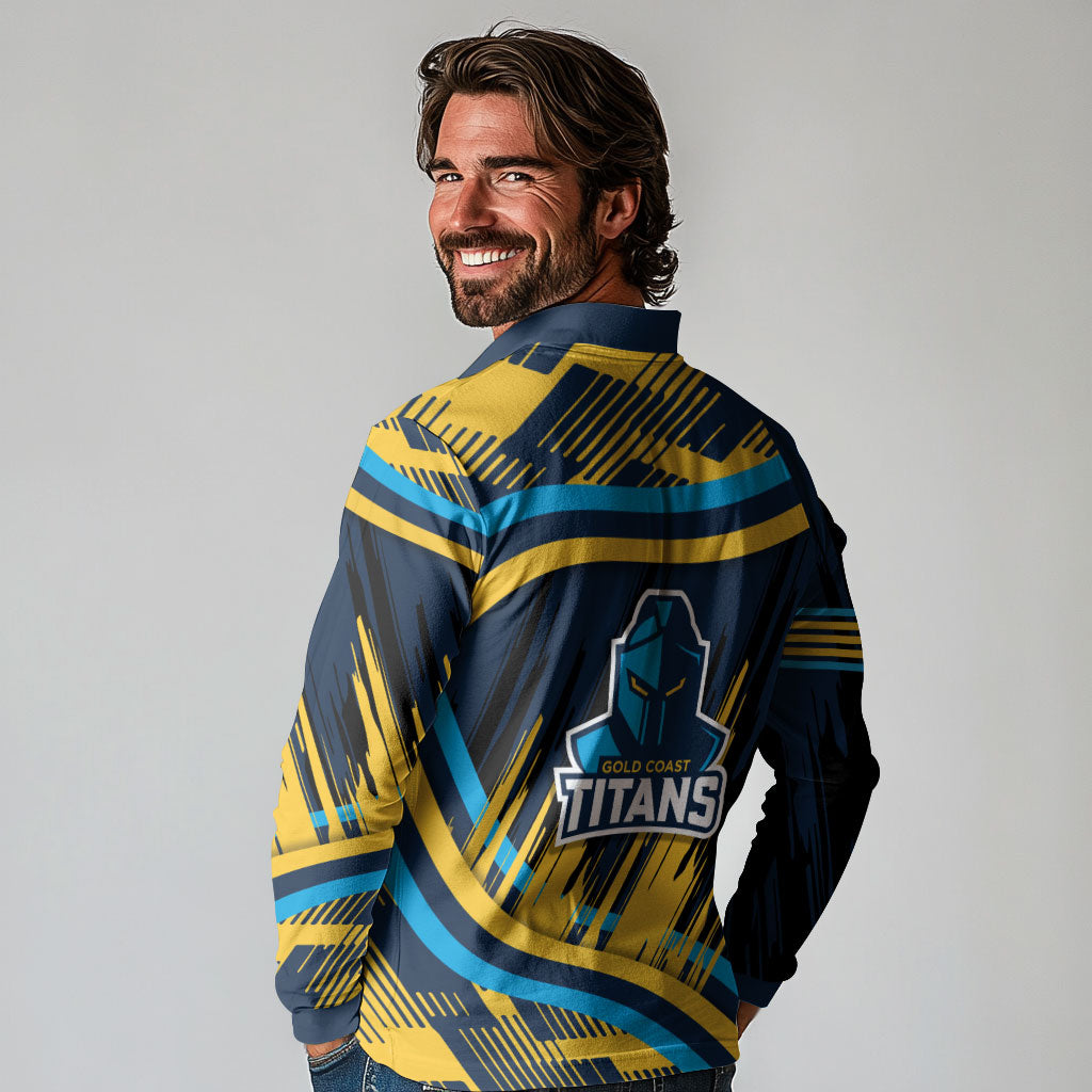 Titans Rugby Mascot Long Sleeve Polo Shirt Fierce Athlete Graphic in Sports Style
