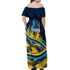 Titans Rugby Mascot Off Shoulder Maxi Dress Fierce Athlete Graphic in Sports Style