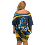 Titans Rugby Mascot Off Shoulder Short Dress Fierce Athlete Graphic in Sports Style