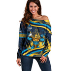 Titans Rugby Mascot Off Shoulder Sweater Fierce Athlete Graphic in Sports Style