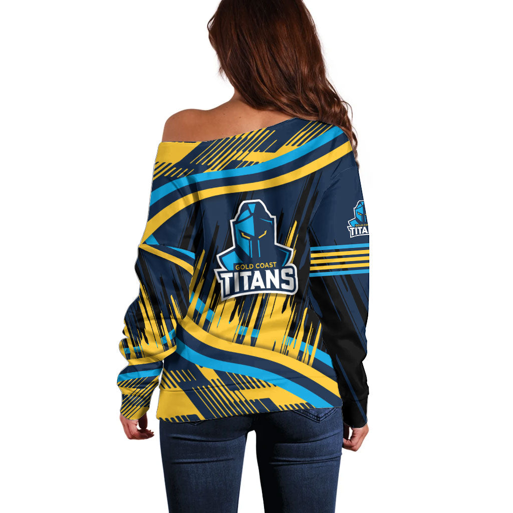 Titans Rugby Mascot Off Shoulder Sweater Fierce Athlete Graphic in Sports Style