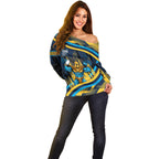 Titans Rugby Mascot Off Shoulder Sweater Fierce Athlete Graphic in Sports Style