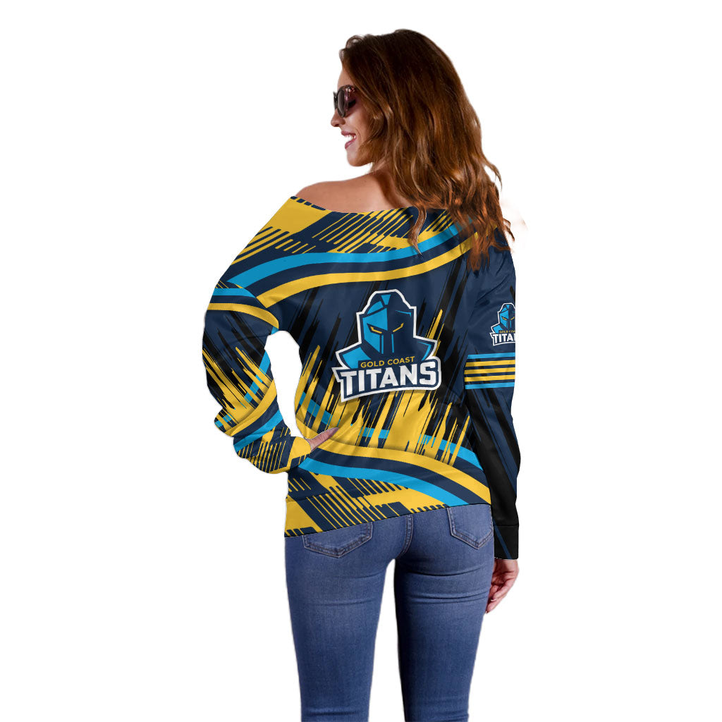 Titans Rugby Mascot Off Shoulder Sweater Fierce Athlete Graphic in Sports Style