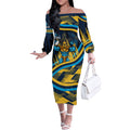 Titans Rugby Mascot Off The Shoulder Long Sleeve Dress Fierce Athlete Graphic in Sports Style