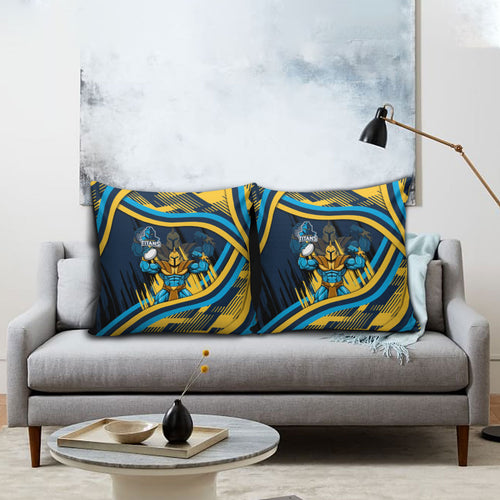 Titans Rugby Mascot Pillow Cover Fierce Athlete Graphic in Sports Style