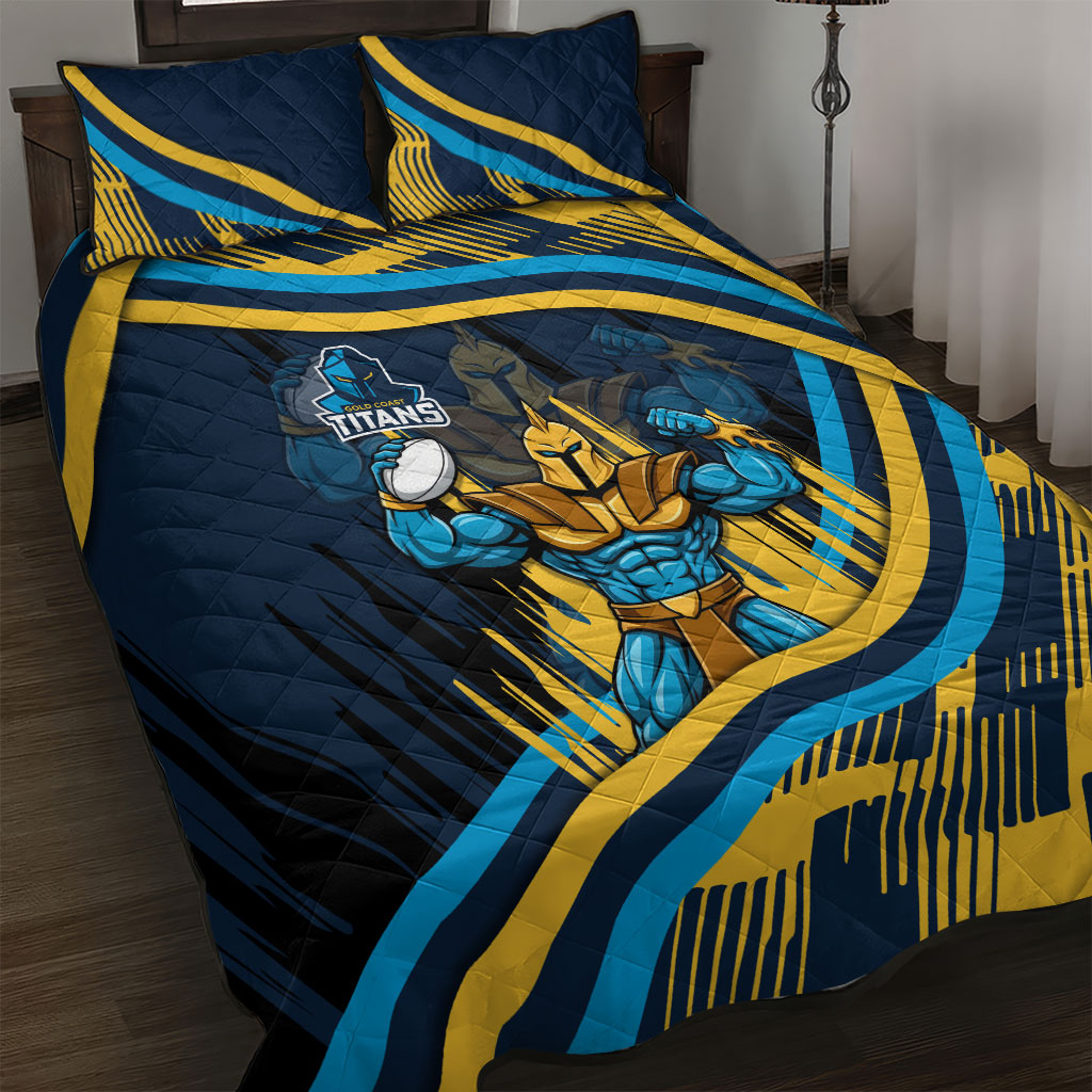 Titans Rugby Mascot Quilt Bed Set Fierce Athlete Graphic in Sports Style