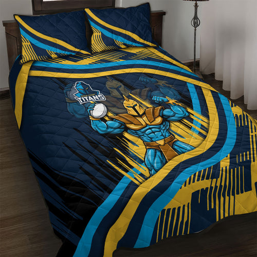 Titans Rugby Mascot Quilt Bed Set Fierce Athlete Graphic in Sports Style