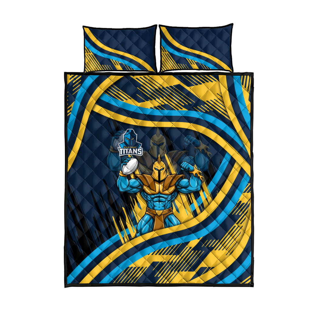 Titans Rugby Mascot Quilt Bed Set Fierce Athlete Graphic in Sports Style