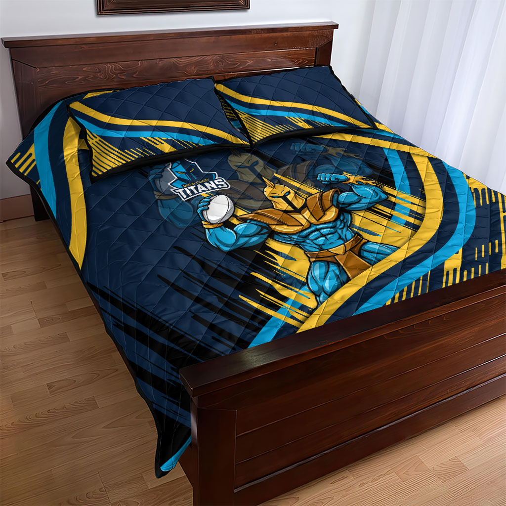 Titans Rugby Mascot Quilt Bed Set Fierce Athlete Graphic in Sports Style