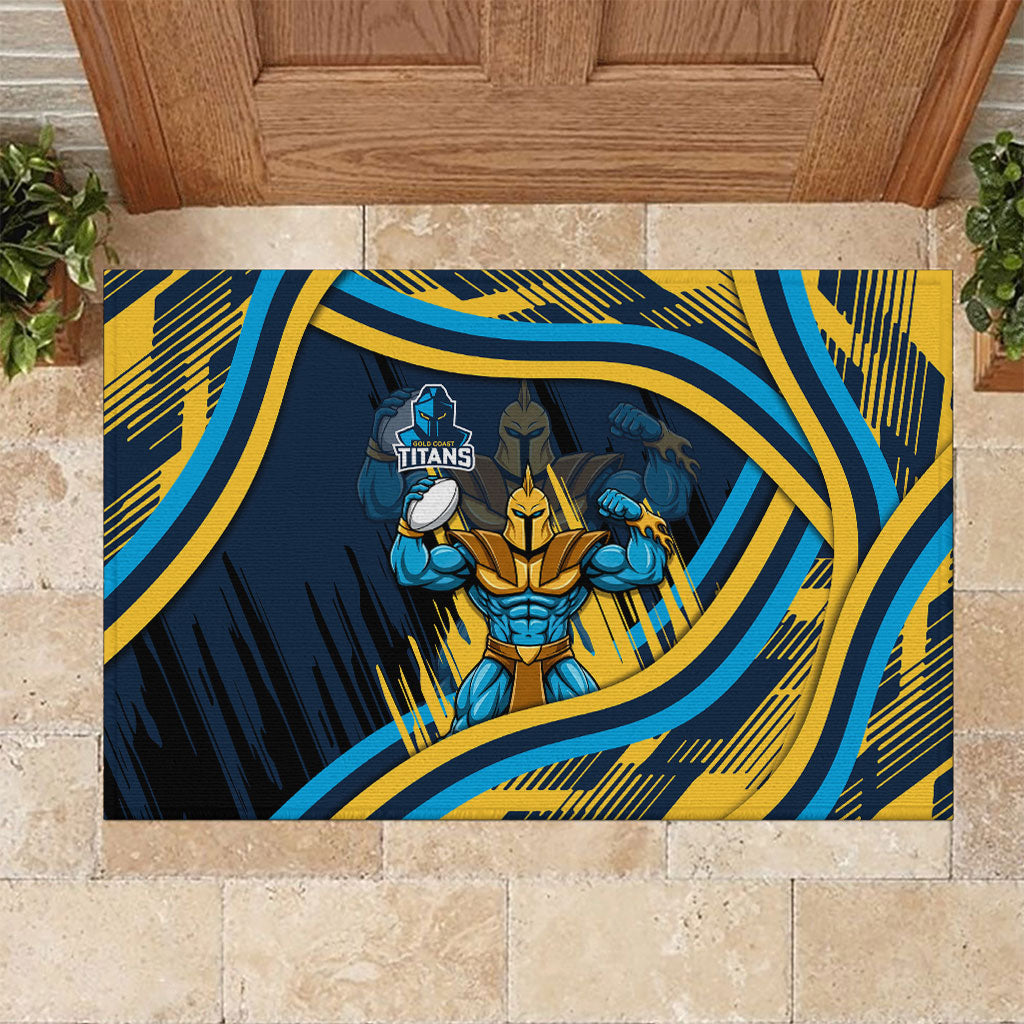 Titans Rugby Mascot Rubber Doormat Fierce Athlete Graphic in Sports Style