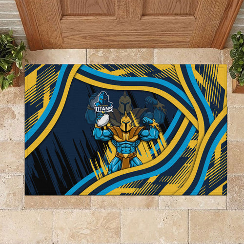 Titans Rugby Mascot Rubber Doormat Fierce Athlete Graphic in Sports Style