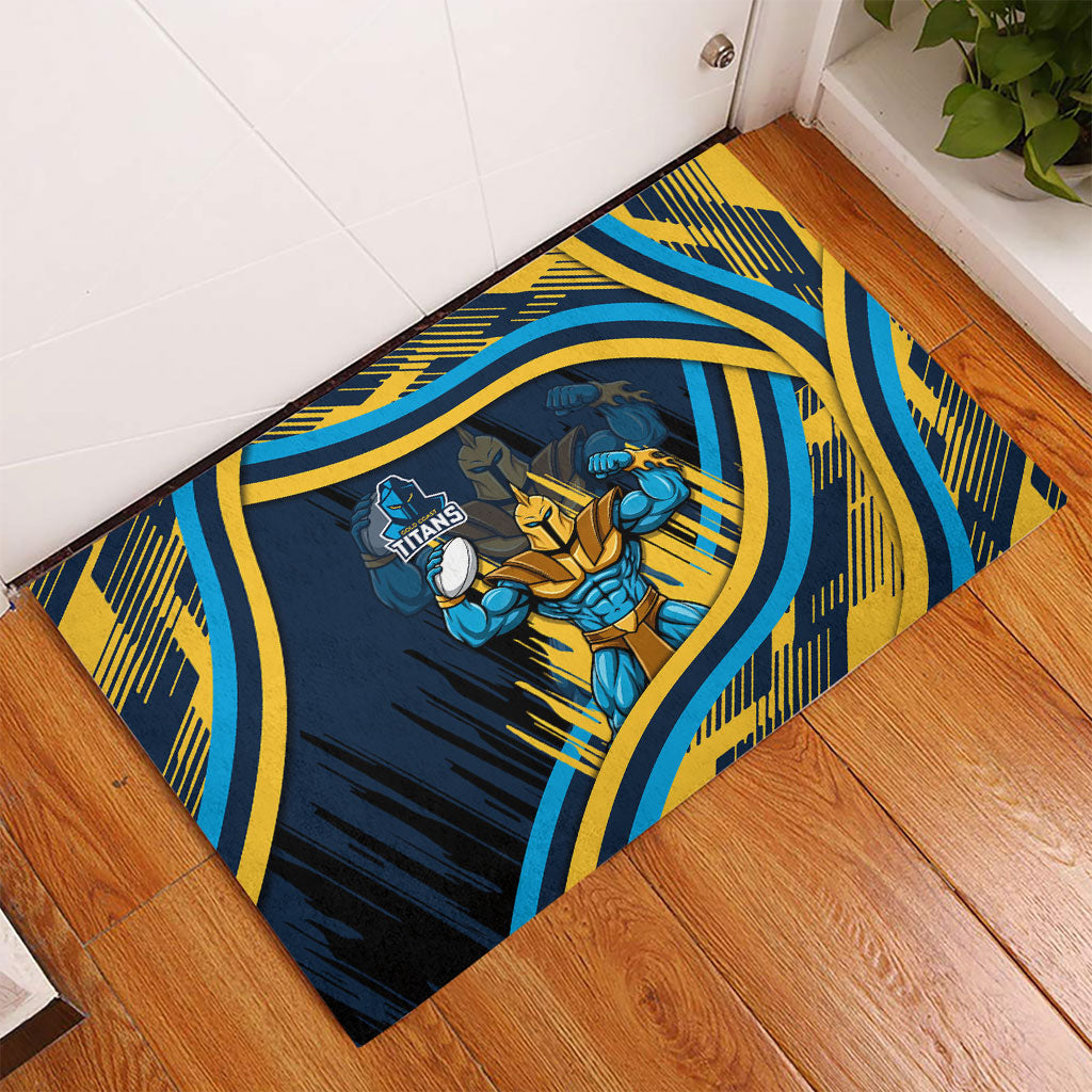 Titans Rugby Mascot Rubber Doormat Fierce Athlete Graphic in Sports Style