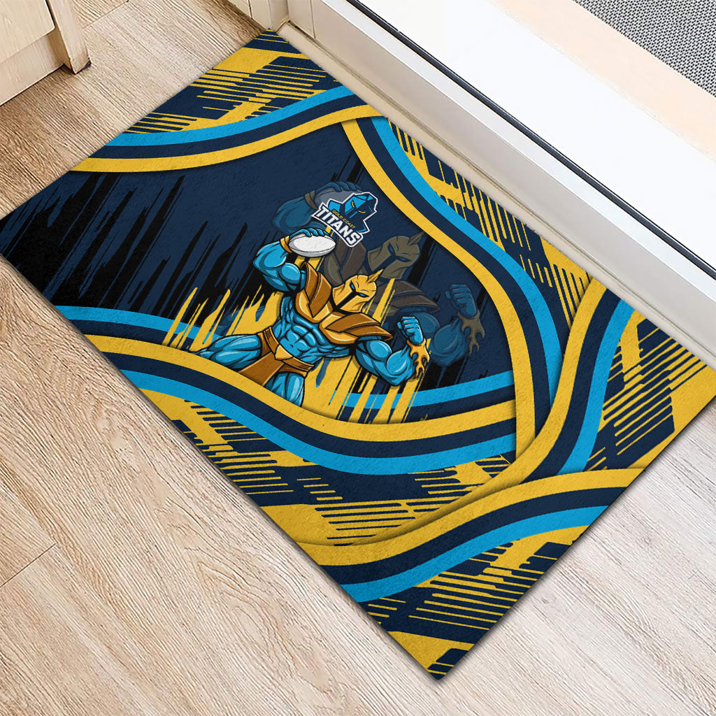 Titans Rugby Mascot Rubber Doormat Fierce Athlete Graphic in Sports Style