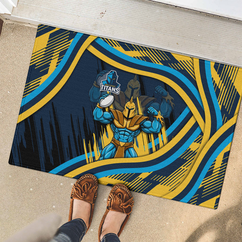 Titans Rugby Mascot Rubber Doormat Fierce Athlete Graphic in Sports Style
