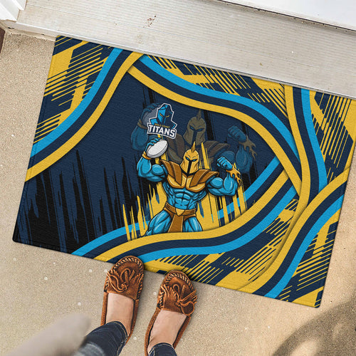 Titans Rugby Mascot Rubber Doormat Fierce Athlete Graphic in Sports Style