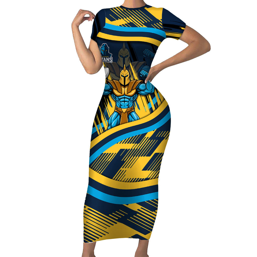 Titans Rugby Mascot Short Sleeve Bodycon Dress Fierce Athlete Graphic in Sports Style