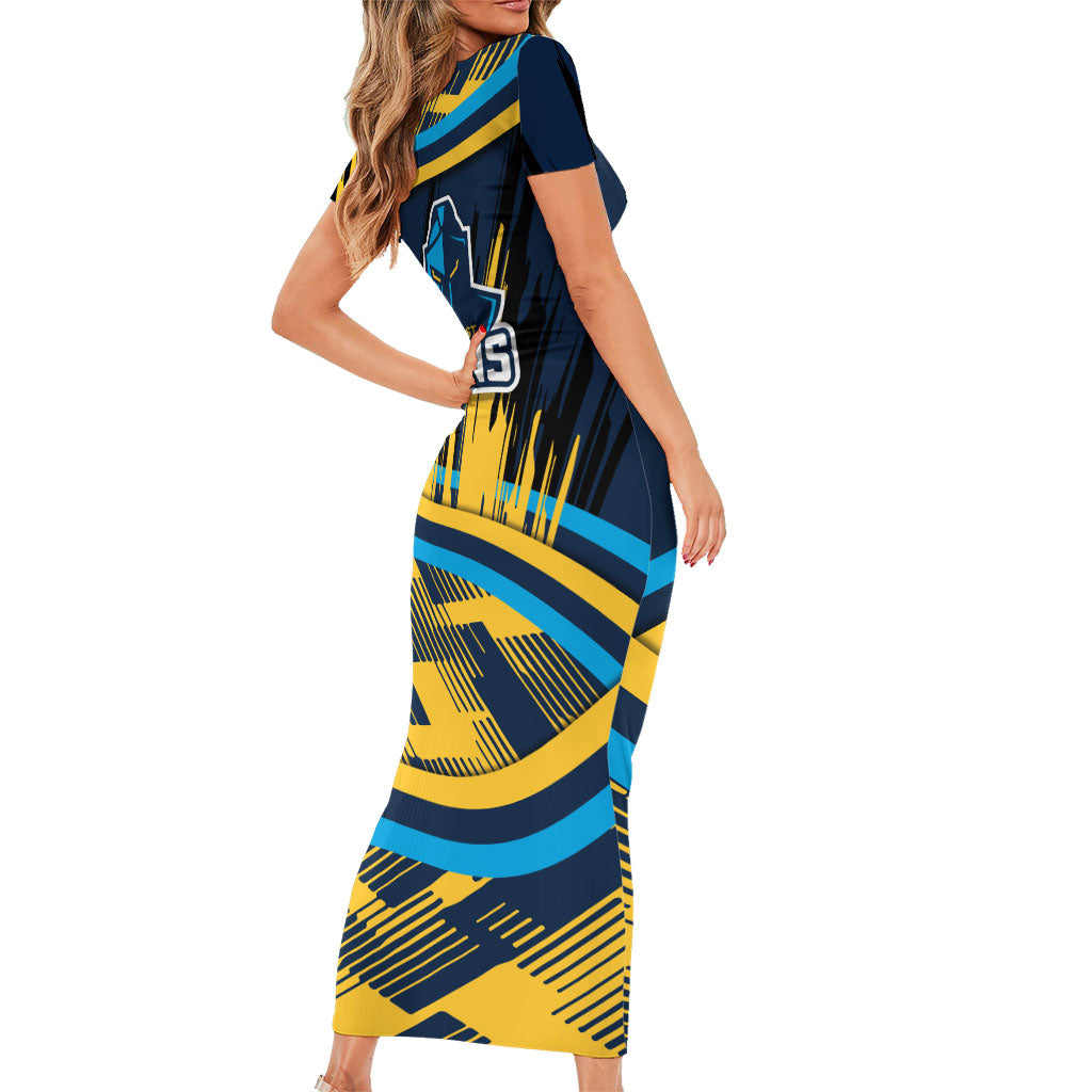 Titans Rugby Mascot Short Sleeve Bodycon Dress Fierce Athlete Graphic in Sports Style